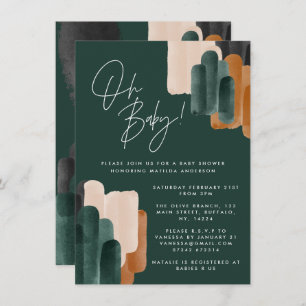 Green terracotta abstract watercolor baby shower i invitation