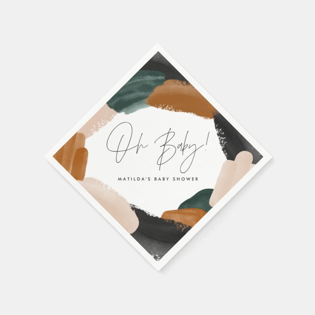 Green terracotta abstract watercolor baby shower napkin (Corner)