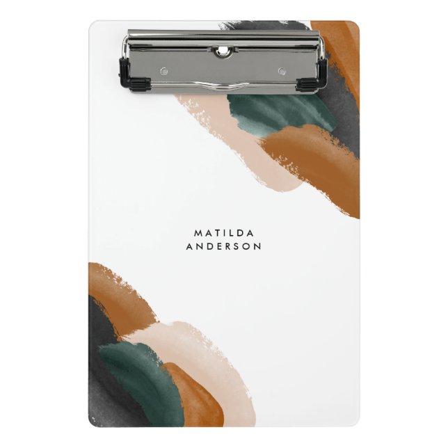 Green terracotta abstract watercolor modern unique mini clipboard (Front)