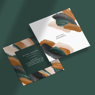 Green terracotta abstract watercolor modern unique square business card