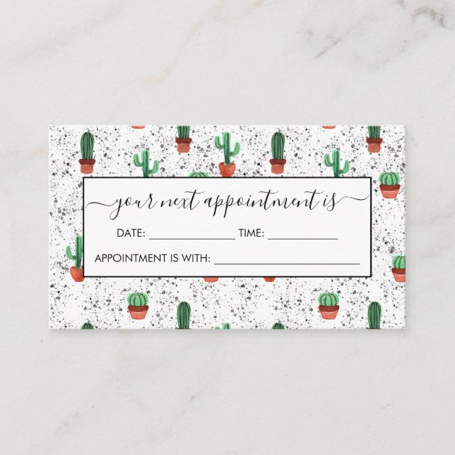 Green Terracotta Cactus Pots Splatter Pattern Appointment Card (Front)