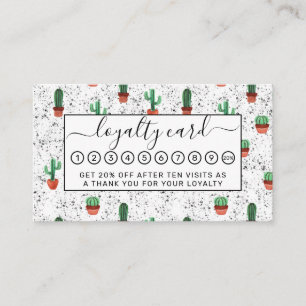 Green Terracotta Cactus Pots Splatter Pattern Loyalty Card