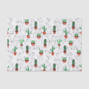 Green Terracotta Cactus Pots Splatter Pattern Tissue Paper