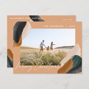 Green terracotta modern minimal watercolor photo holiday postcard