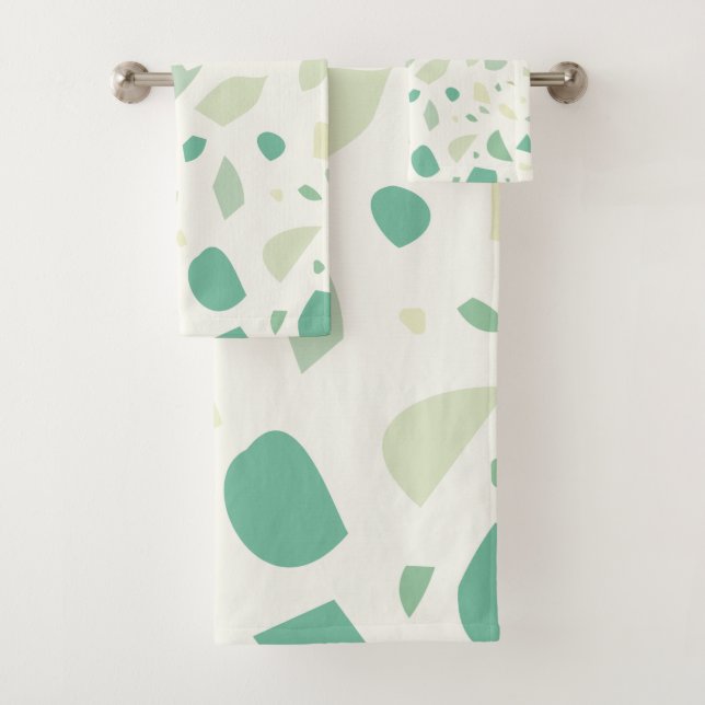 Green terrazzo pattern bath towel set (Insitu)