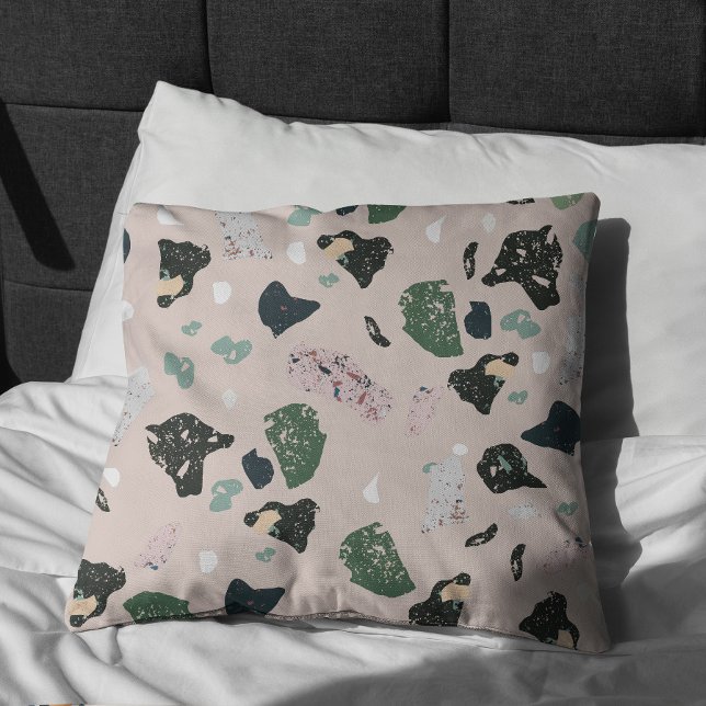 Green Terrazzo Pattern Cushion (Green Terrazzo Pillow)