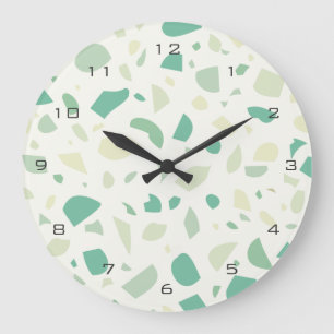 Green terrazzo pattern large clock