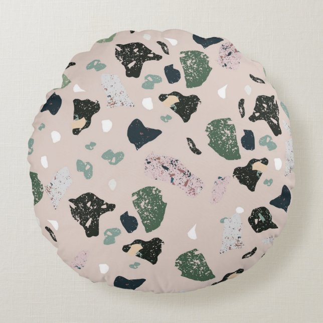 Green Terrazzo Pattern Round Cushion (Front)