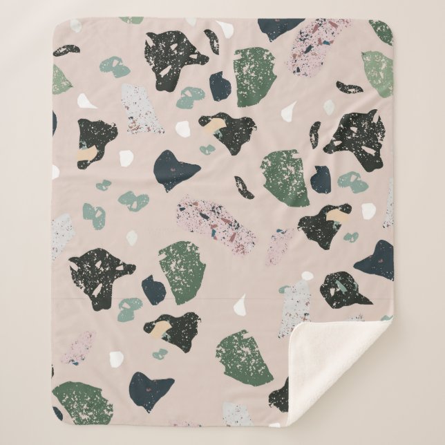 Green Terrazzo Pattern Sherpa Blanket (Front)