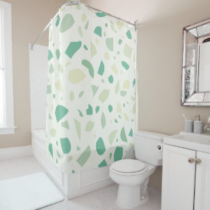 Green terrazzo pattern shower curtain
