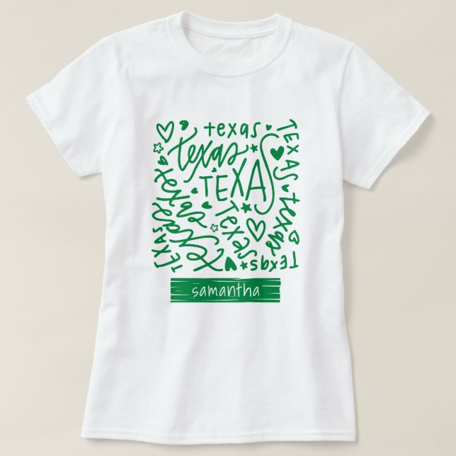 Green Texas Doodle Pattern T-Shirt (Design Front)