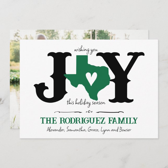 Green Texas JOY Photo Holiday Card (Front/Back)