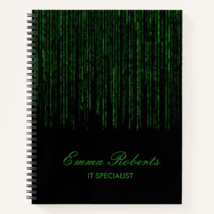Green text drip black notebook