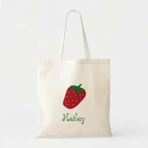 Green Text Strawberry and Name Cute Tote Bag