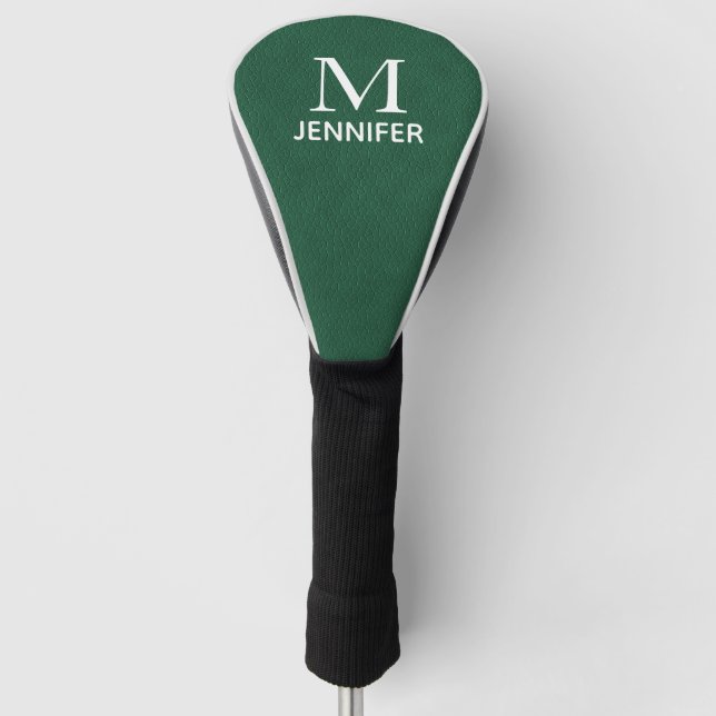 Green Textured Leather Monogram Personalised Name Golf Head Cover (Front)