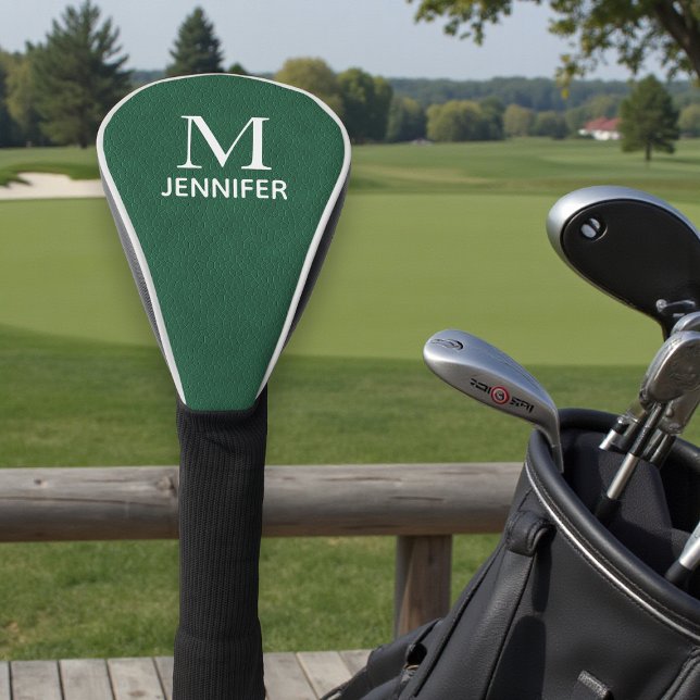 Green Textured Leather Monogram Personalised Name Golf Head Cover (Creator Uploaded)