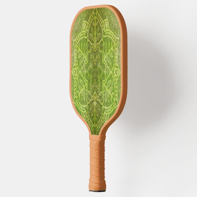 Green textured mandala flower pickleball paddle (Left)