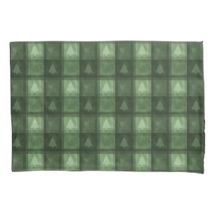 Green Textured Plaid And Fir Tree Shapes Christmas Pillowcase