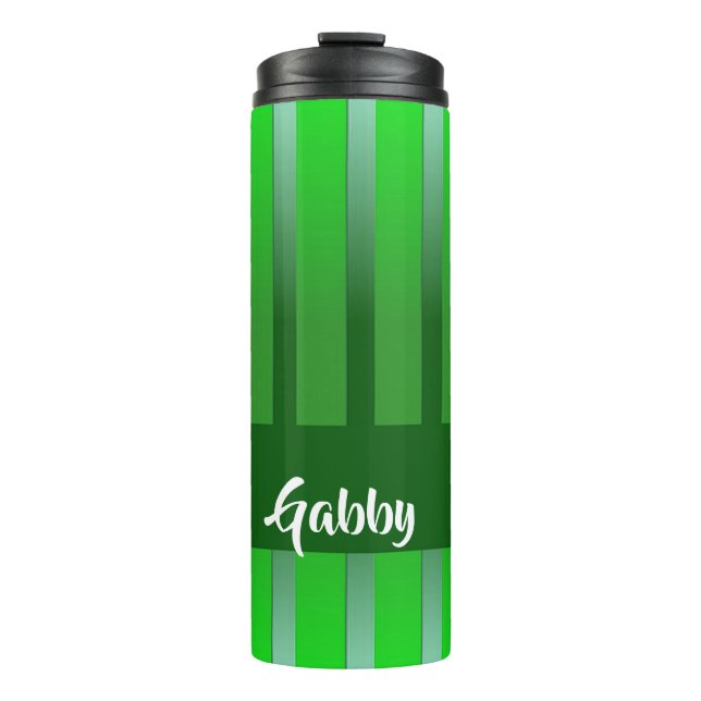 Green textured stripes pattern thermal tumbler (Front)