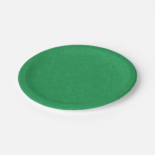 Green textured surface with  swirling pattern paper plate (Angled)