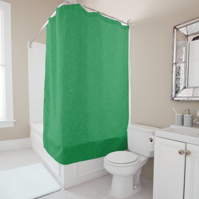 Green textured surface with  swirling pattern shower curtain (In Situ)