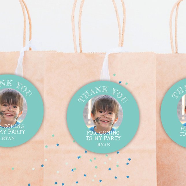 Green Thank you Birthday Boy Photo Classic Round Sticker (Creator Uploaded)