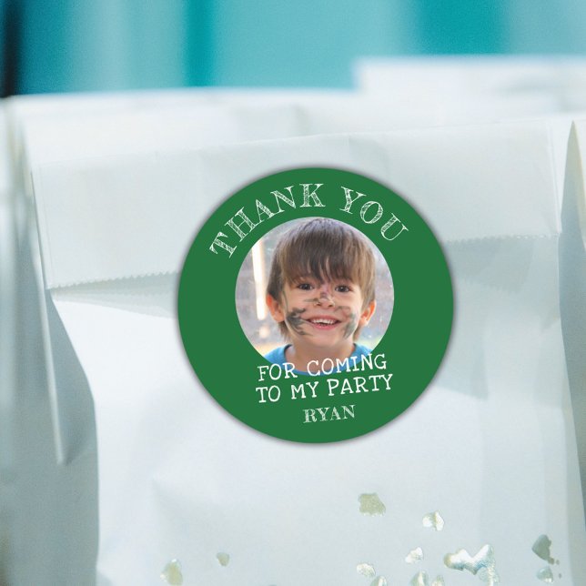 Green Thank you Birthday Boy Photo Classic Round Sticker (Creator Uploaded)