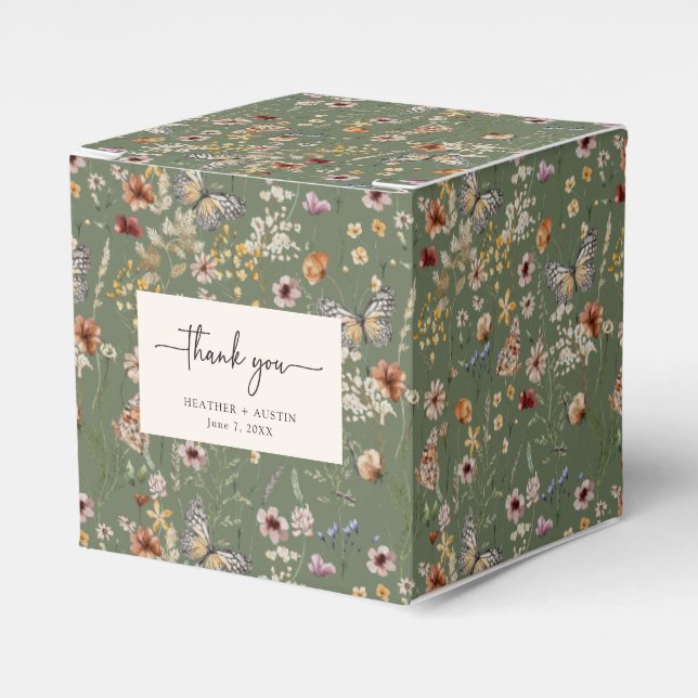 Green Thank You Boho Wedding Favour Boxes (Front Side)