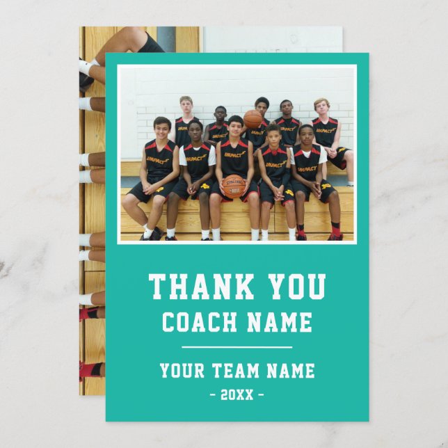 Green Thank you Coach Card Team Name Photo (Front/Back)