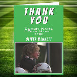 Green Thank you Coach Card with Photo<br><div class="desc">Green Thank you Coach Card with Photo. Thank you coach card with photo, thank you text, coach name, team name, year and your name. Photo thank you card - add your photo into the template. Great thank you card for any sports coach - baseball, basketball, football, soccer, hockey, volleyball, ......</div>