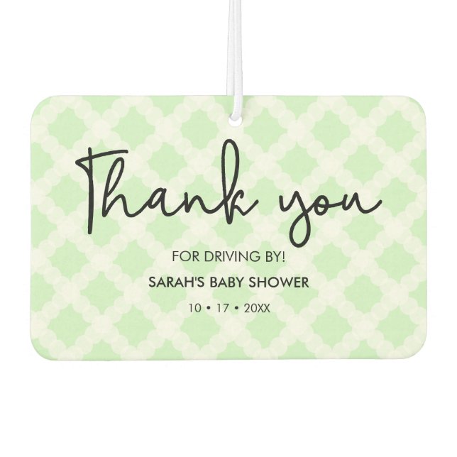 Green Thank you Drive by Baby Shower favour heart Car Air Freshener (Front)