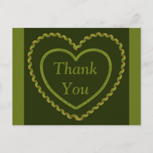 Green Thank You Heart Love - Wedding Postcard