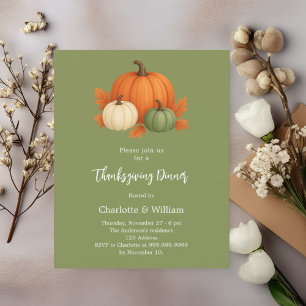 Green Thanksgiving dinner pumpkin retro invitation