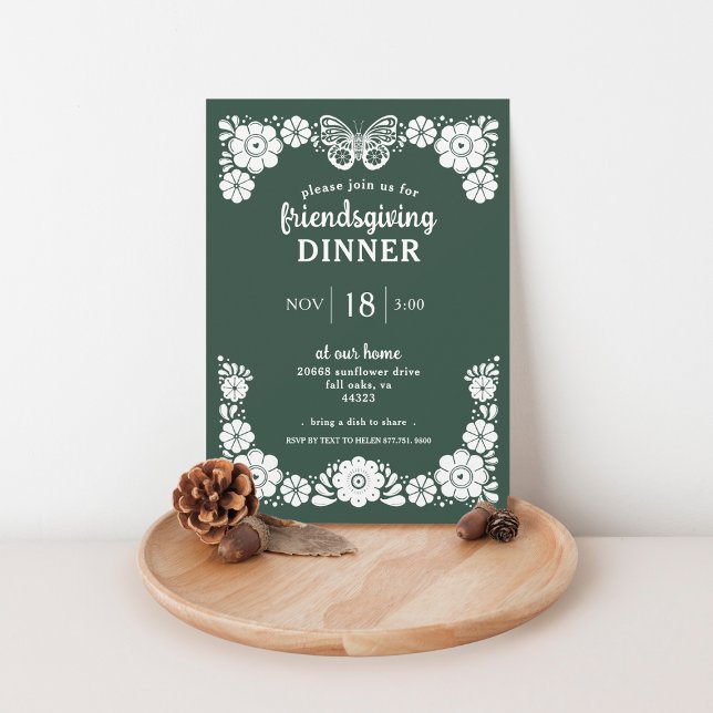 Green Thanksgiving Friendsgiving Dinner Party Invitation (Creator Uploaded)