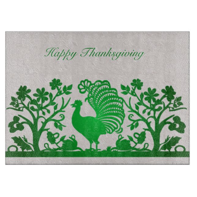 Green Thanksgiving Turkey Floral Cutting Board (Front)