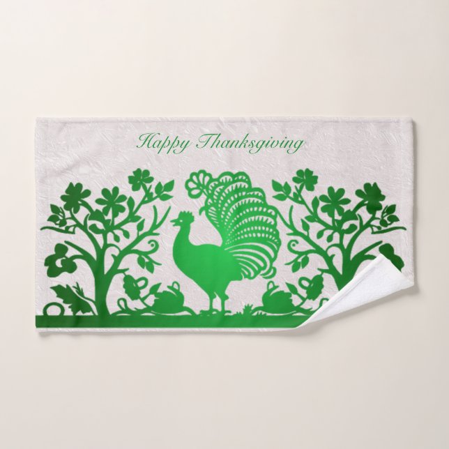 Green Thanksgiving Turkey Floral Hand Towel (Hand Towel)