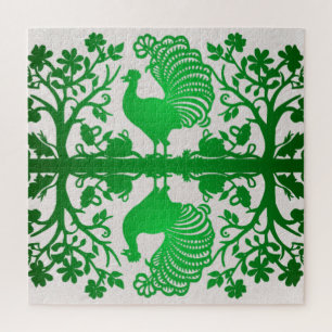 Green Thanksgiving Turkey Floral Jigsaw Puzzle