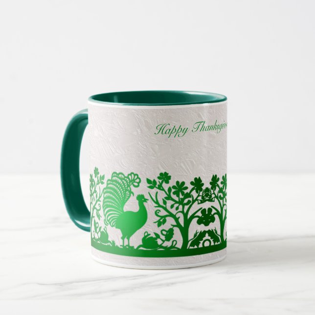 Green Thanksgiving Turkey Floral Mug (Front Left)