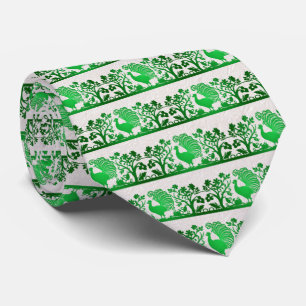 Green Thanksgiving Turkey Floral Neck Tie