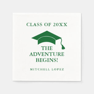 Green The Adventure Begins Graduation Napkin