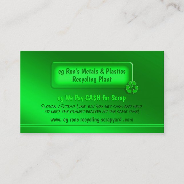 Green Theme - Scrapyard / Recycling Plant Business Card (Front)