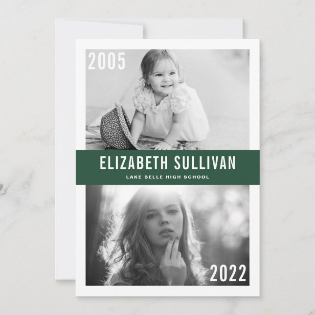 Green Then and Now Class of 2022 Graduation Announcement (Front)