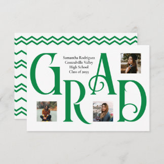 Green Three-Photo Classic & Bold GRAD Letter Announcement
