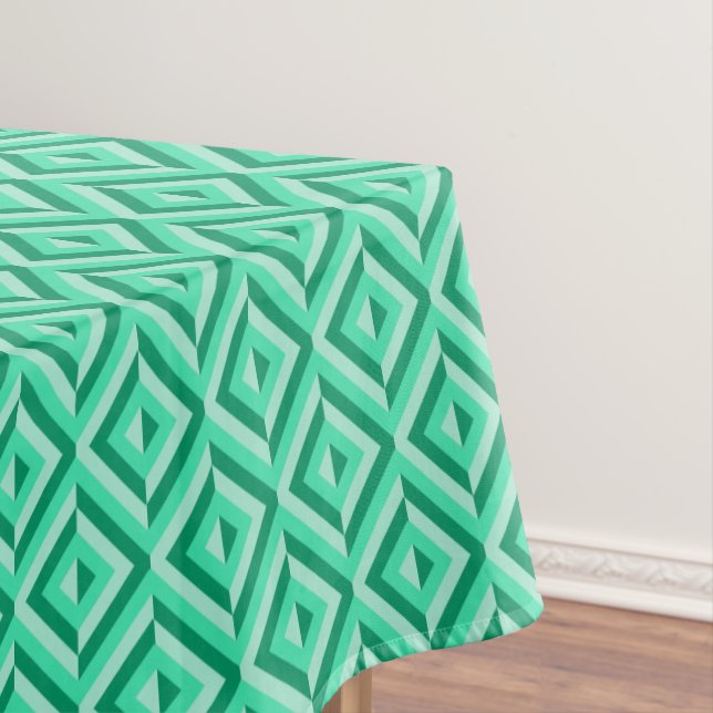Green Three-Tone Diamond Pattern Tablecloth (In Situ)