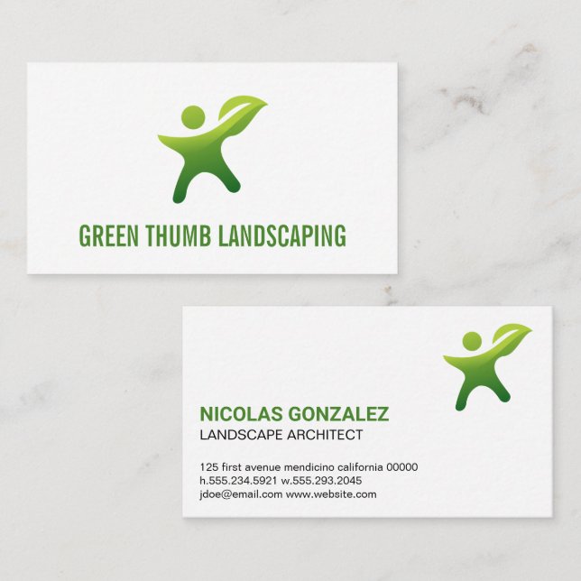 Green Thumb Leaf Logo Business Card (Front/Back)