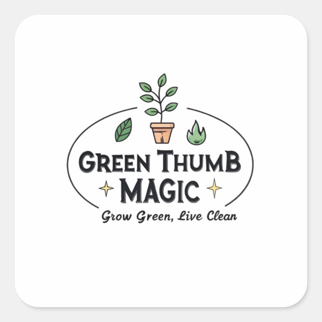 Green Thumb Magic | Urban Gardening T-Shirt Square Sticker (Front)