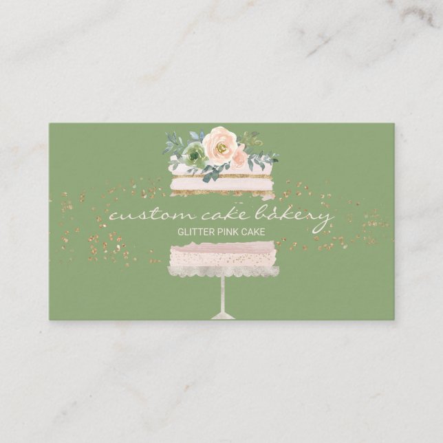 Green Tiered Cake Bakery Pastry Patisserie Business Card (Front)