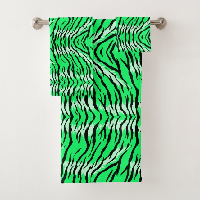 Green Tiger Animal Skin Pattern Design  Bath Towel Set (Insitu)