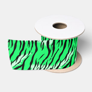 Green Tiger Animal Skin Pattern Design  Satin Ribbon