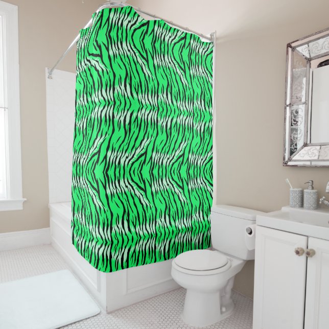 Green Tiger Animal Skin Pattern Design  Shower Curtain (In Situ)
